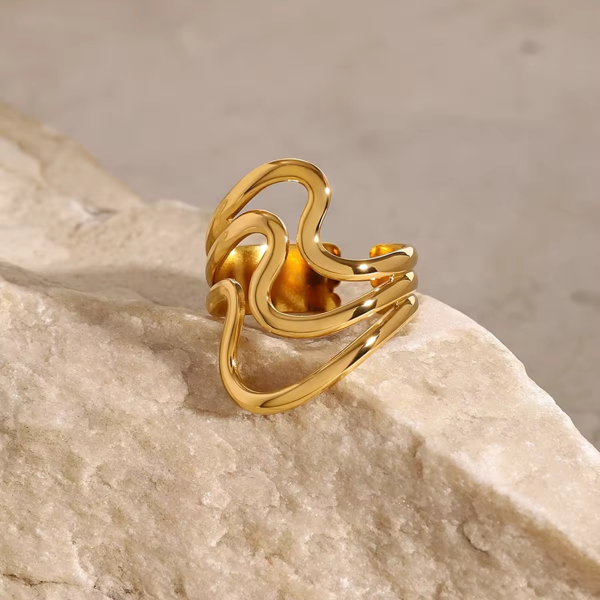 18k Gold Plated Luxury Smooth Line Shaped Open Ring
